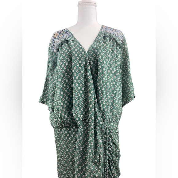 VERONICA BEARD 100% SILK MARIPOSA SEAGLASS GREEN RUCHED PAISLEY MIDI DRESS sz 20 - Picture 9 of 14